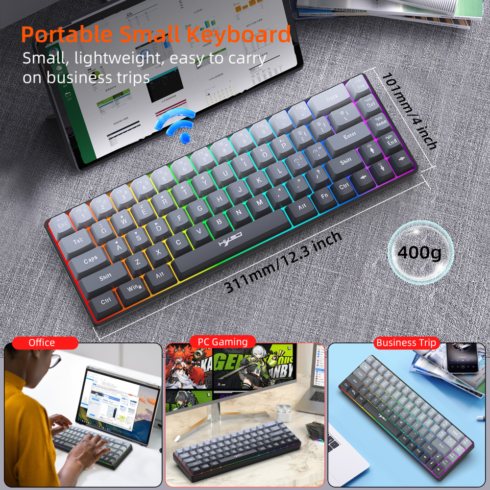 68-key tri-mode wireless Bluetooth membrane gaming keyboard with conflict-free 25 keys, suitable for desktops and laptops, ideal for gamers.